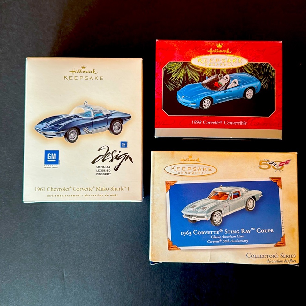 Three Corvette Hallmark Christmas ornaments